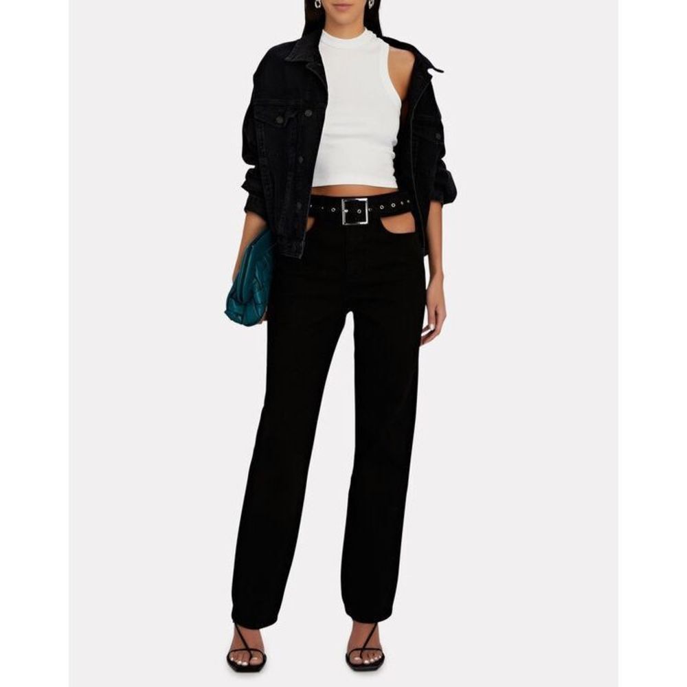 Cut Out Straight Leg Jeans in Black
